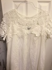 Floryday Womens Boho Solid Embroidery Round Neckline Shift Dress White Size XL