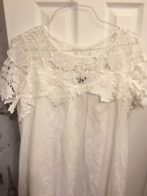 Floryday Womens Boho Solid Embroidery Round Neckline Shift Dress White Size  XL | eBay