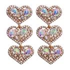 Women's AB Crystal Rhinestone Heart Fashion Long Drop Earrings