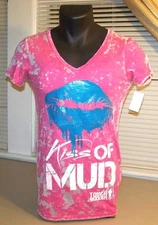 (MSRP $45) TOUGH MUDDER Women's Kiss of MUD Pink w/ Blue Lips T-Shirt S & XL NWT
