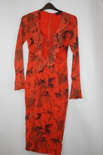 SIZE 8 PRETTY LITTLE THING ORANGE PLUNGE NECKLINE DRESS WITH SPLIT   8340