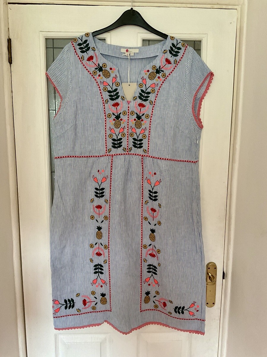 Boden Bea Linen Embroidered Dress - W0292 - Cabin Blue Stripe - Size 16L -  BNWT | eBay UK