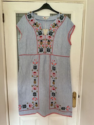 chinese dress ladies Ava Linen Blend Midi Dress-Blue Embroidery
