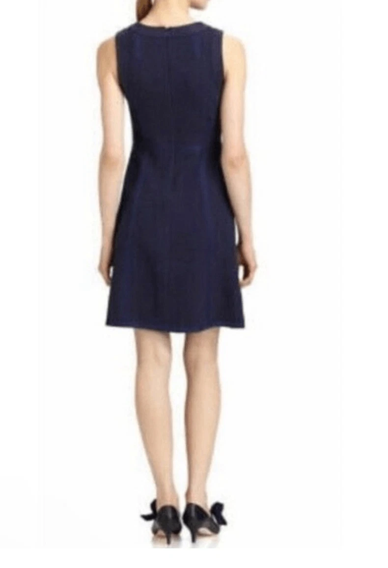 Abito Tory Burch Addis Normandy invertito plissettato senza maniche girocollo blu navy XS