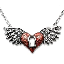 Winged Heart Necklace Red Keyhole Love Pendant stainless steel by controse