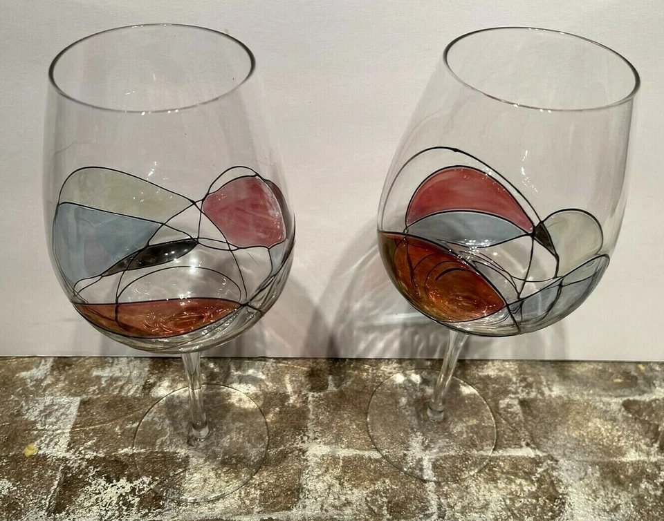 Conjunto de 2 taças de vinho abstratas Milano Romênia 10” de altura  - Imagem 2 de 4