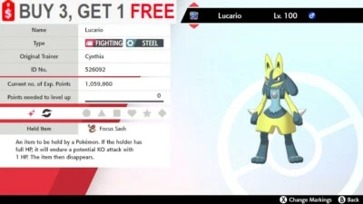 NINTENDO ✨ Shiny Lucario ✨ Pokemon Sword and Shield Perfect IV🚀Fast Delivery🚀