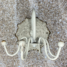 Antique White Jewelry Spinner Cast Iron Wall Hook Coat Hat Hanging Heavy Duty