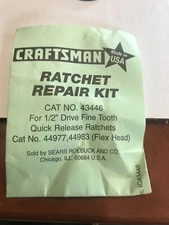 New OEM CRAFTSMAN 43446 1/2” - Drive Fine Tooth Quick Release RATCHET REPAIR KIT