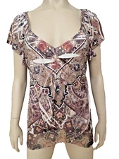 Guess Sublimation Paisley Knit Top Tunic Tank Shirt Sweater XL Short Sleeve NWOT