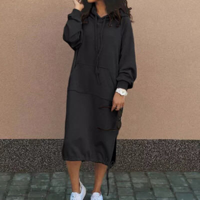 sweatshirt dresses women Hooded Drawstring Dress Ladies Fall Loose Long Sleeve 50 Model Maurices Women's Heather Gray Crew