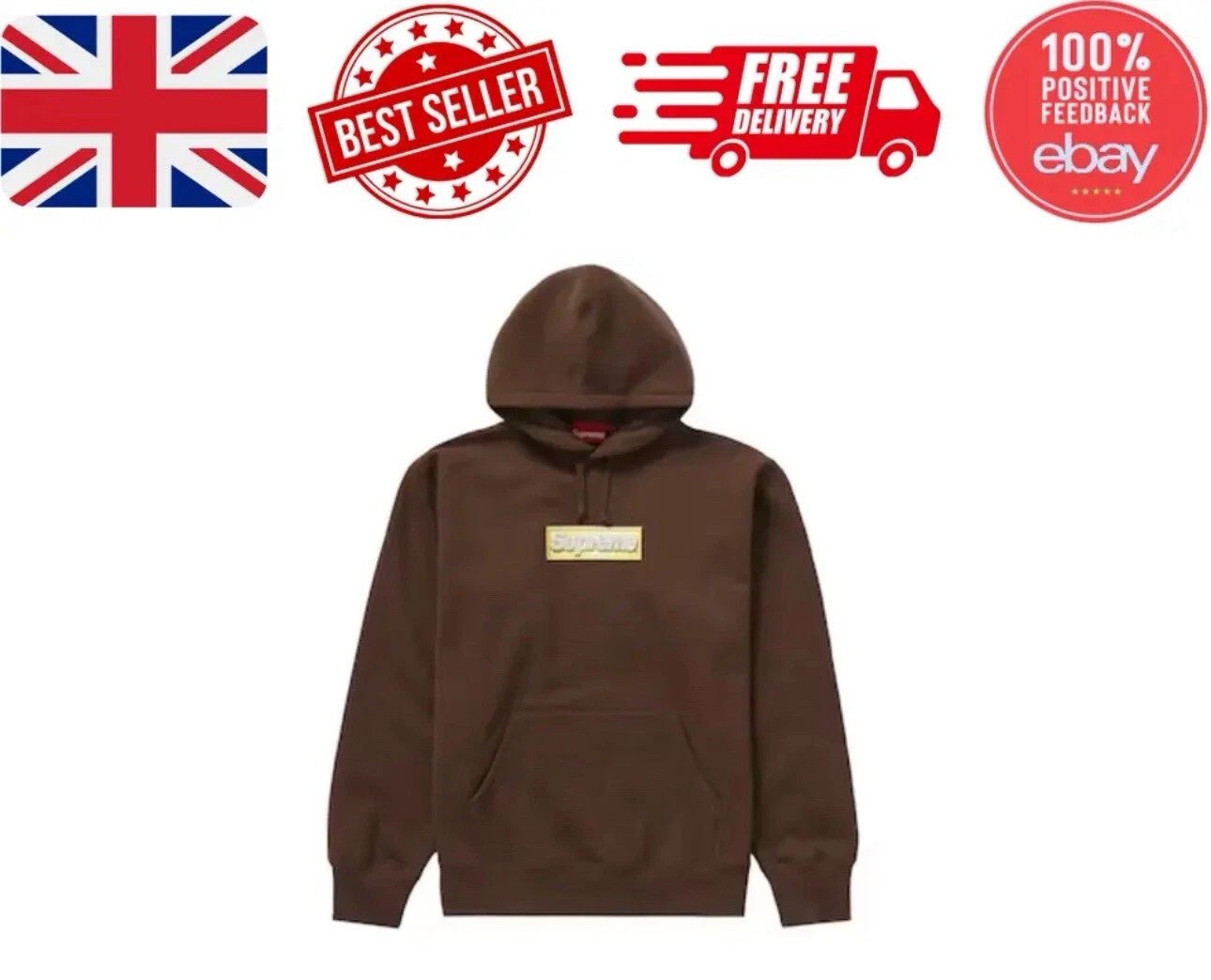 Sweat à capuche logo Supreme Bling Box   Marron   SS22   Petit   Livraison gratuite le lendemain ✅