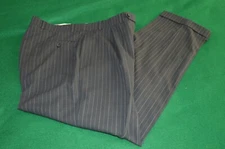 Oscar De La Renta Dress Pants Men's Pleated Cuffed Lined Wool Strip Gray 43 X 37