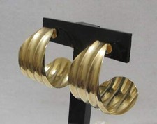 Huge Wide Vintage Ridged Tapered Gold Tone Half Hoop Earrings Post Pierced