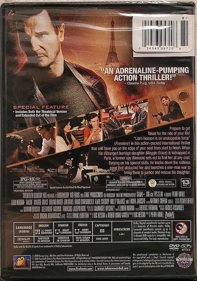Взятый (расширенный вырез DVD, 2008) Лиам Нисон, Мэгги Грейс - совершенно новый запечатанный! - Изображение 2 из 2