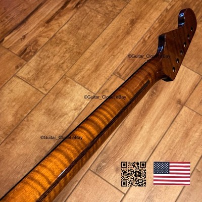 12  Radius Dark Roasted Flame Maple Rosewood Strat Neck Fits Warmoth dSR2F