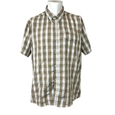 SIMMS Brown Plaid Vented Mens XL Pearl Snap Western Short Sleeve Fishing Shirt