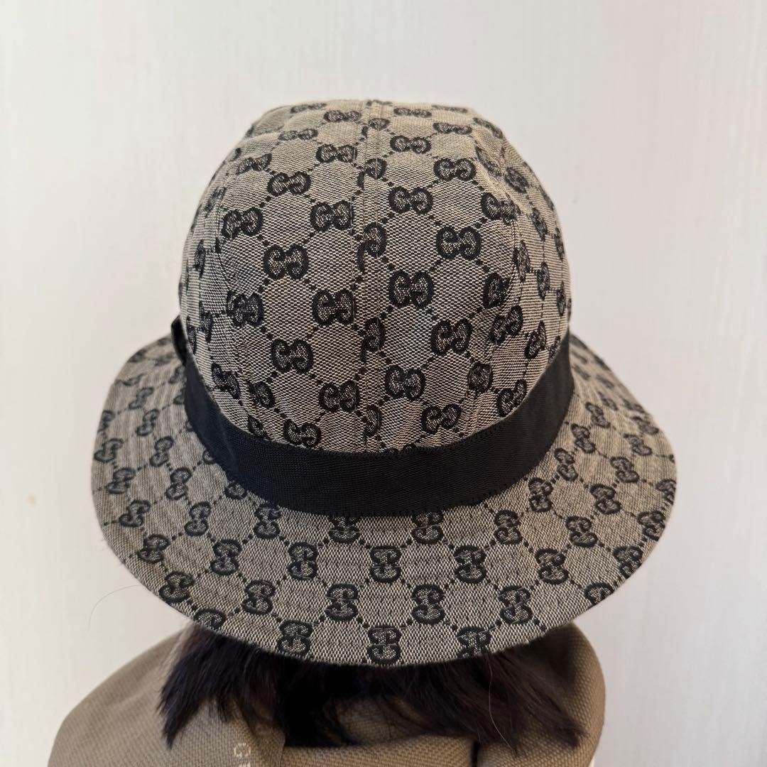 Gucci Fedora Bucket Hat GG Canvas Black Gray Women Authentic thumbnail 3