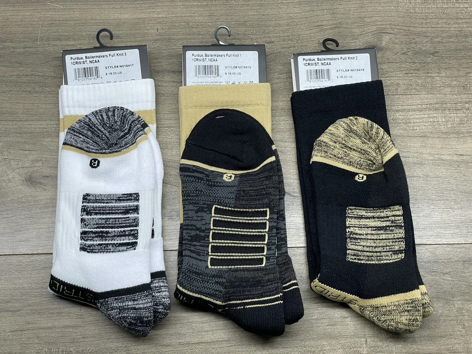 3 Purdue Boilermakers Knit Crew Socks Strideline Medium/Large Black Gold White - Image 2 of 4