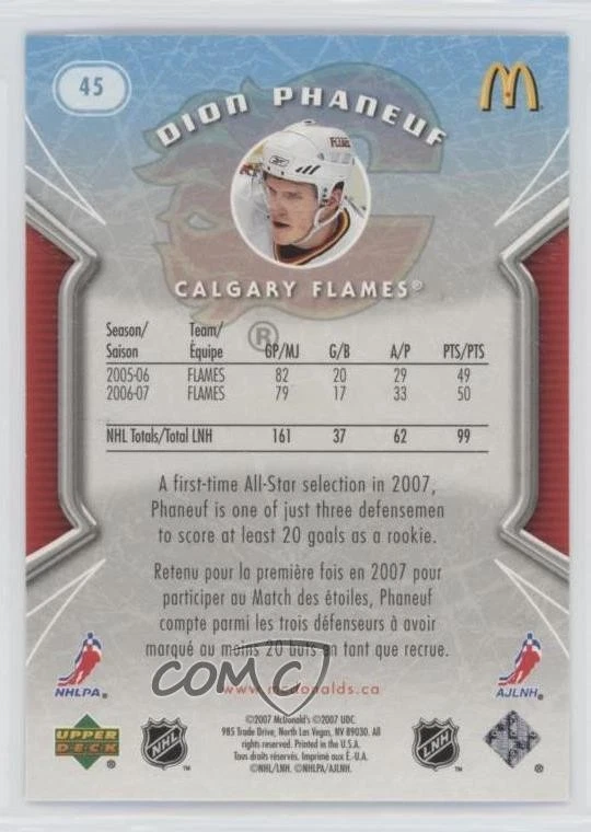2007-08 Upper Deck McDonald's Dion Phaneuf #45 - Image 2 of 2