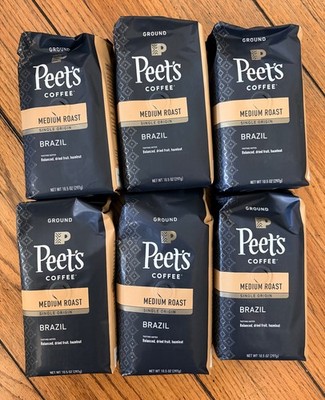 6 Packs 10.5oz Peet's SINGLE ORIGIN BRAZIL Ground Coffee MEDIUM Roast 03/21/2026
