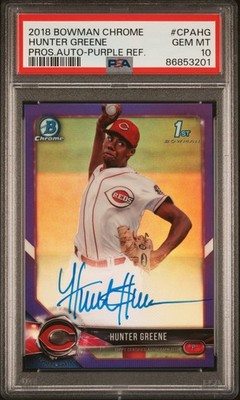 2018 BOWMAN CHROME PROSPECTS AUTOS #CPAHG HUNTER GREENE 34/250 PSA 10 AUTO