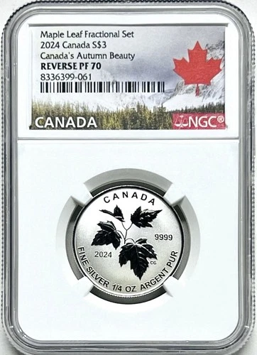 2024 CANADA $3 SILVER REVERSE PROOF MAPLE LEAF AUTUMN BEAUTY 1/4 OZ NGC REV PF70