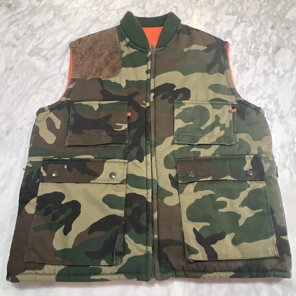 Chaleco de Caza Camuflado Vintage Para Hombre XL Cuero Bolsillos para el Hombro Seguridad Reversible Foto 2 de 4