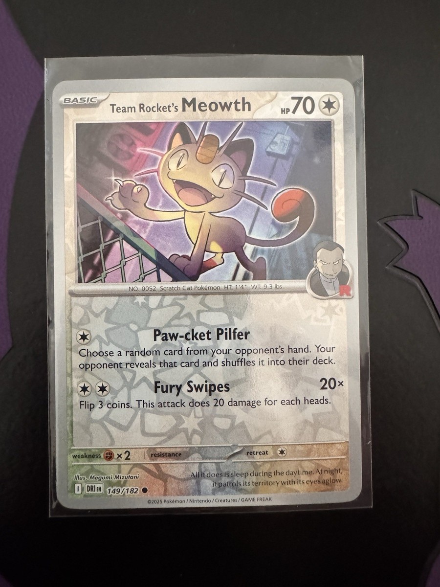 Team Rocket's Meowth 149/182 Sv10: Destined Rivals Reverse Holo