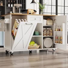 Kitchen Island, Mobile Kitchen Trolley Cart Rolling Sideboard Storage Unit White