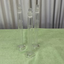 Lot of (3) PYREX No. 2982, 100ml Graduated Cylinder,  Hex Base with lids