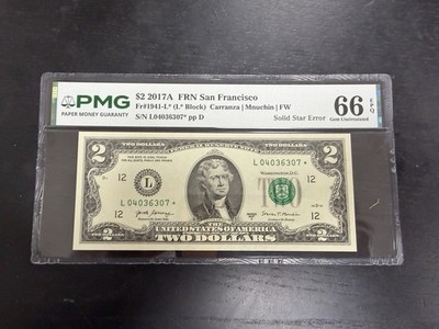 2017A Star $2 Two Dollar PMG Graded Gem 66 EPQ SOLID/FILLED STAR Error Note RARE