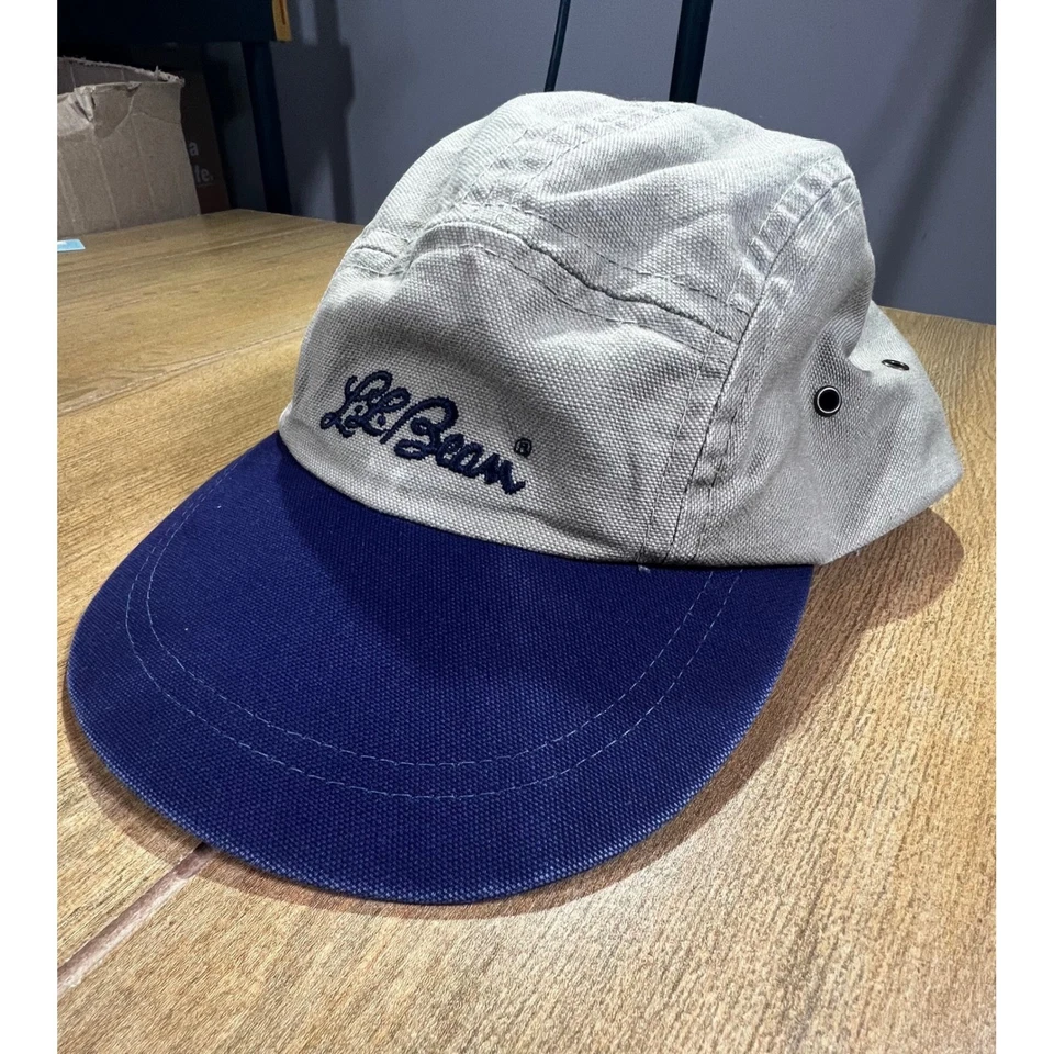 Gorra LL Bean 5 paneles ajustada Lg 7 1/4-3/8 algodón azul tostado bordada rara de colección Foto 2 de 4