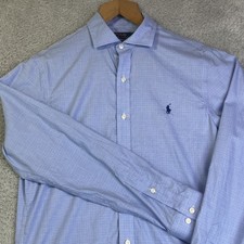 POLO Ralph Lauren Poplin Shirt Men's Slim Fit 15.5 34-35 Cotton Stretch Blue EUC