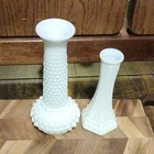Vintage White Milk Glass Hobnail Pattern Decorative Vases Set of 2 Glossy Finish