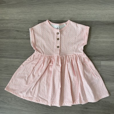 Mädchen Next Kurzarm Kleid Größe 6-9 Monate rosa weiß Knopfleiste Fit and Flare