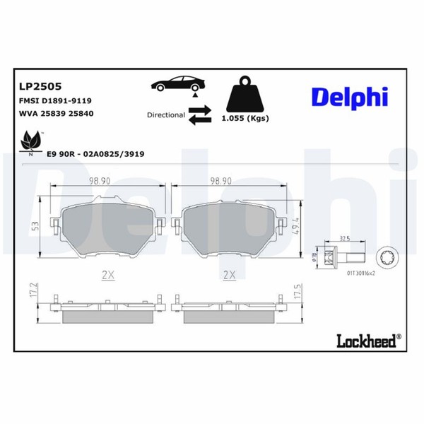 Delphi Bremsbelagsatz Scheibenbremse LP2505 FüR Peugeot 308 Opel A18 Combo Astra-image