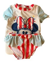 Disney Minnie Mouse Swimsuit 6-9 M 2 Piece Baby Disney Red White Striped