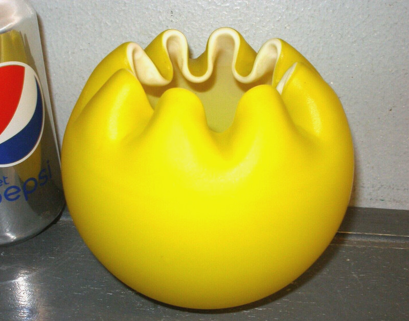 ANTIQUE CASED ART GLASS ROSE BOWL by MT. WASHINGTON - BRIGHT YELLOW RUFFLED RIM