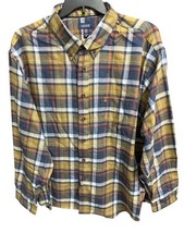 IZOD Stratton Flannel 2XL Shirt Men Dull Gold Navy Blue Plaid Wicking Quick Dry