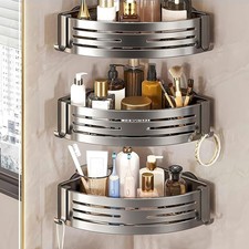 Corner Shower Caddy Suction Cup Shower Shelves with Hooks No Drilling Powerful S
