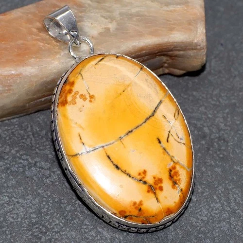 925 Silver Plated Maligano Jasper Pendant Handmade Jewelry Size 2" GW