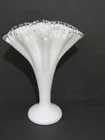 Fenton Silver Crest Milk Glass 13" Double Crimped Fan Vase