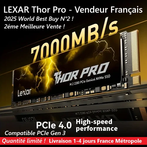 SSD INTERNE GAMING NVME 4.0 1TO 2TO 4TO LEXAR THOR PRO PCIE 4.0 2280 PS5 LAPTOP
