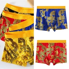 Men s Underwear with Chinese Dragon Print Elastic Waistband Boxer Briefs Shorts