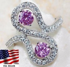 3CT Treated Pink Sapphire  Topaz 925 Solid Sterling Silver Ring Sz 7 IB1-1