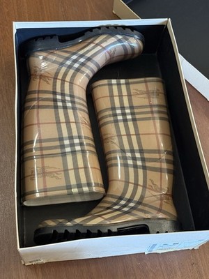 Womens Burberry Classic Nova Check Rubber Wellington Rain Boots Size 36