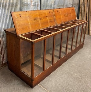 Antique C.M. Dreher Oak Store Display Counter Cabinet, Glass Mercantile Case