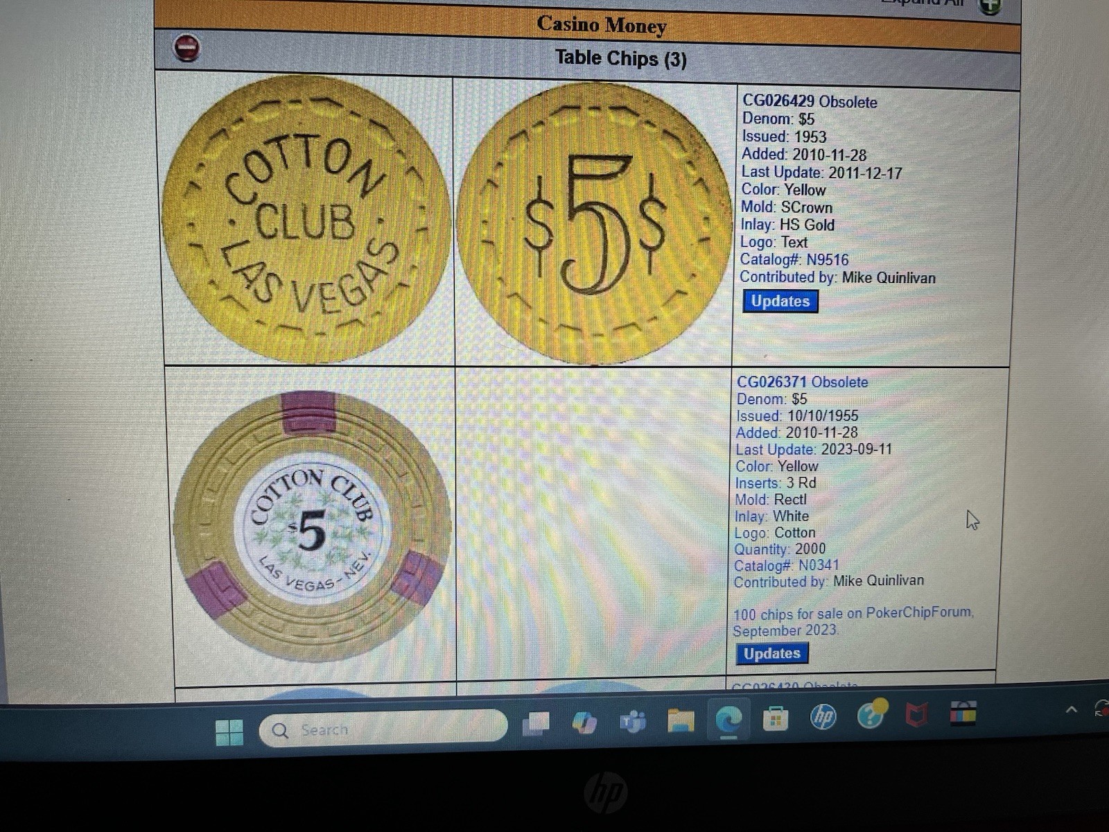 Rare 1st Issue 1953 VINTAGE CASINO CHIP $5.00 COTTON CLUB LAS VEGAS NV Poker Old