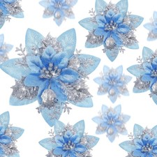 36 Pcs Christmas Glitter Artificial Poinsettia Flowers Xmas Poinsettia Artifi...